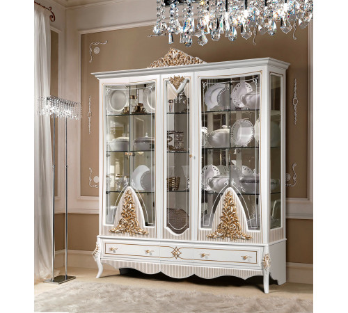 Пятистворчатая витрина в гостиную Стелла (белый золото)
